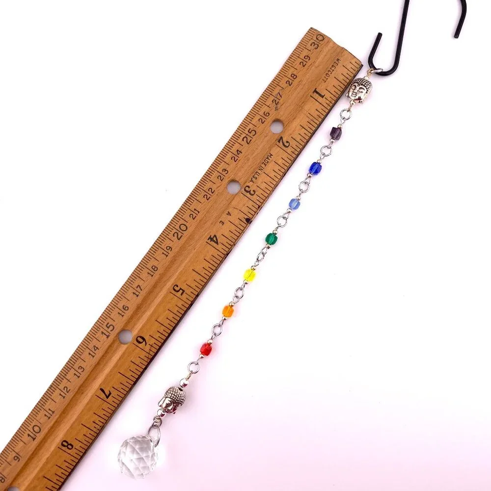BUDDHA Head Chakra Colors Glass Beads Car Charm Suncatcher CC121